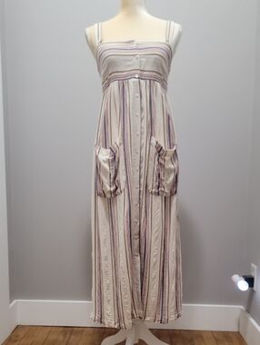 Striped Button Down Maxi Dress - Cream,blue,yellow,red Sz XS